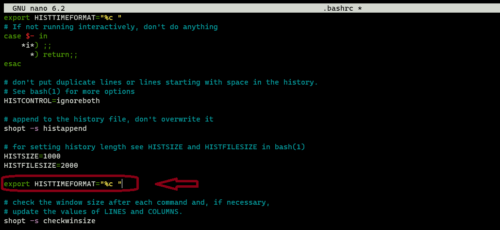 history nano editor export histtimeformat=%c