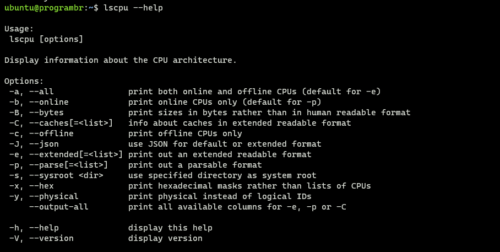 lscpu --help command in linux