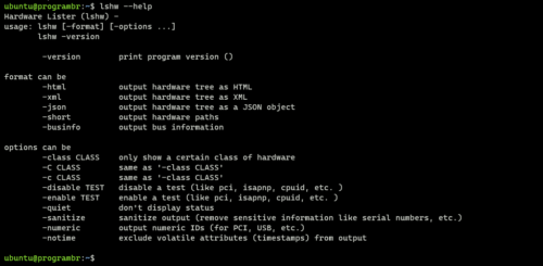 lshw --help command in linux