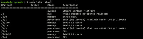 sudo lshw -short command in linux