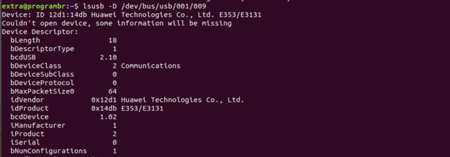 lsusb -D devbususb001009