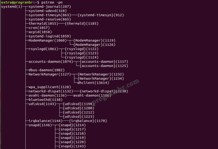 pstree -pn