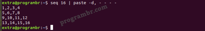 seq 16 paste -d command in linux