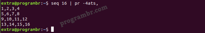 seq 16 pr 4ats command in linux