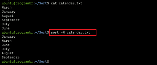 sort -M calenderfile