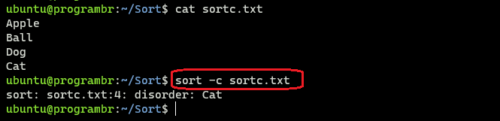 sort -c filename