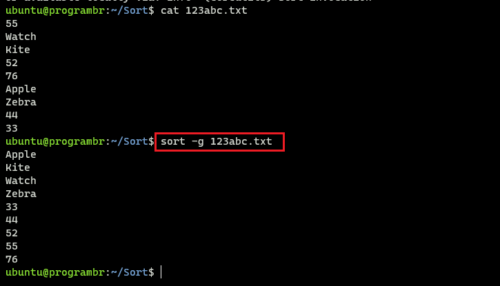 sort -g filename