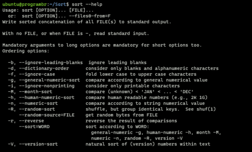 sort --help