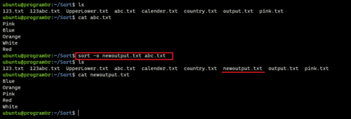 sort -o outputfile filename