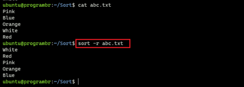 sort -r filename
