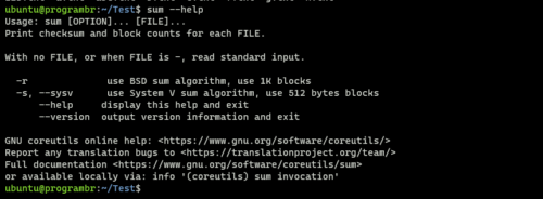 sum --help command in Linux
