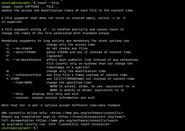 touch --help