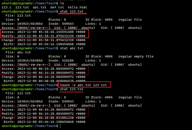 touch -r refrence file filename